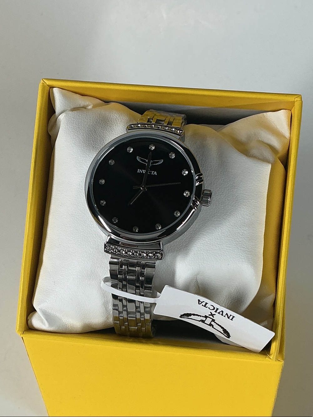 Invicta Men’s Silver Watch with Black Dial and Crystal Accents 69950
